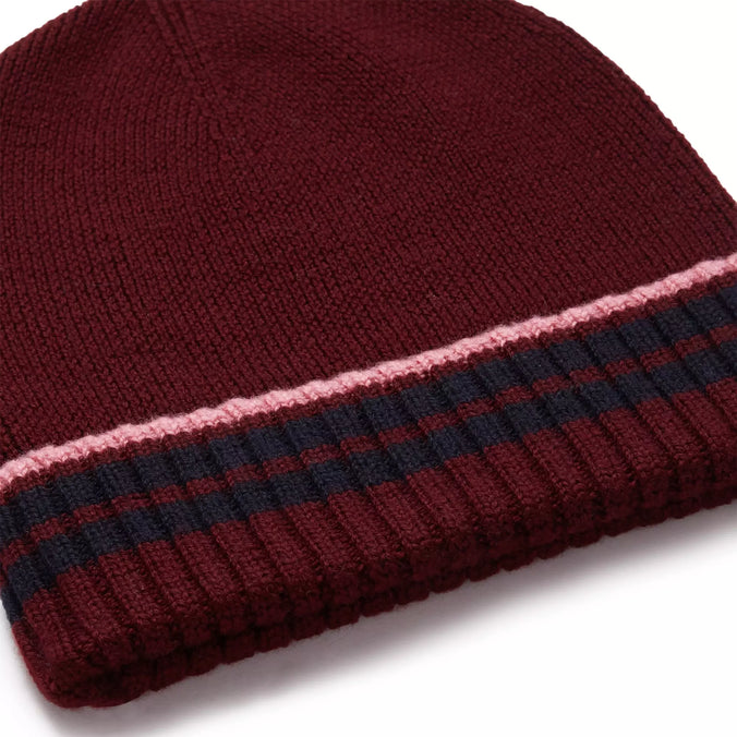 Burgundy Red Knitted Merino Wool Hat & Scarf Set