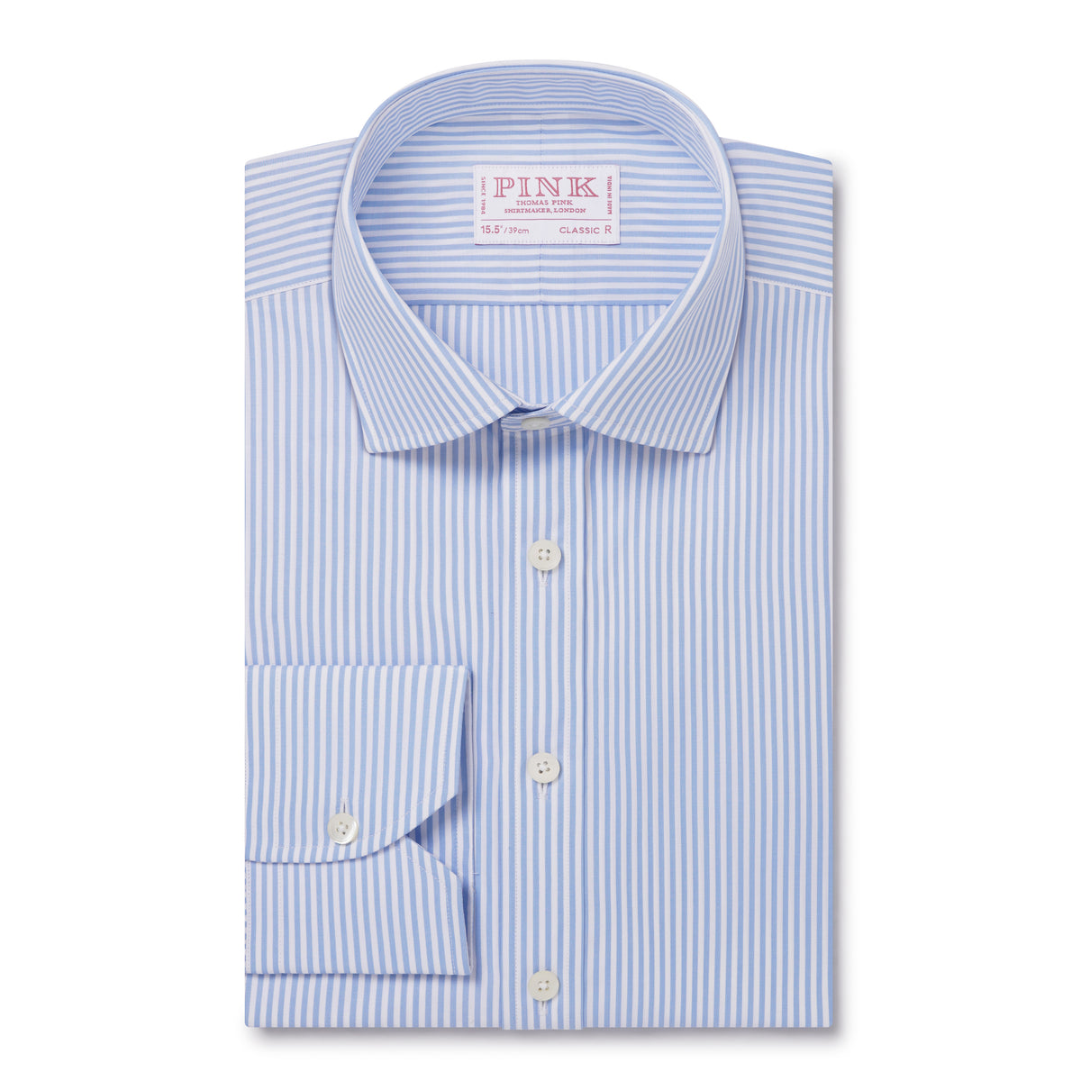 Pale Blue & White Classic Fit Essential Bengal Stripe Formal Shirt