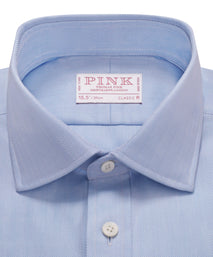 Pale Blue Classic Fit Double Cuff Twill Herringbone Formal Shirt