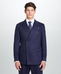 Navy Tailored Fit Twill Flannel Stretch Double Breasted Jacket