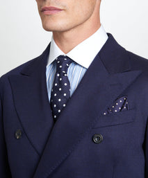 Navy Tailored Fit Twill Flannel Stretch Double Breasted Jacket