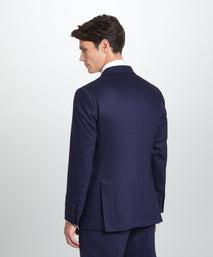 Navy Tailored Fit Twill Flannel Stretch Double Breasted Jacket