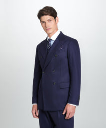 Navy Tailored Fit Twill Flannel Stretch Double Breasted Jacket