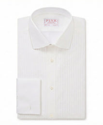 White Classic Fit Double Cuff Pleat Front Poplin Evening Shirt