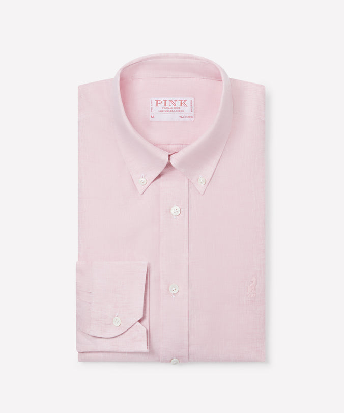 Pale Pink Tailored Fit Essential Linen Button Down Smart Casual Shirt